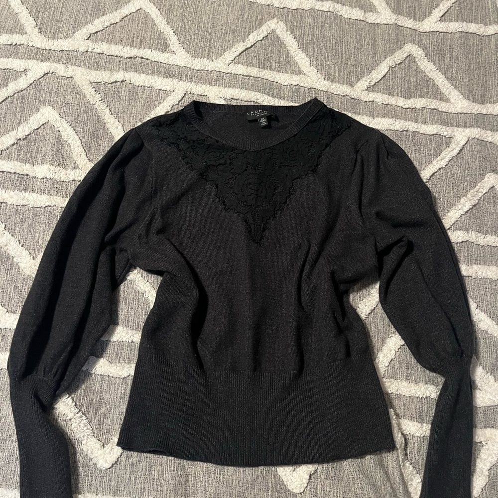 Laundry By Shelli Segal Black Sweater with Lace Detail